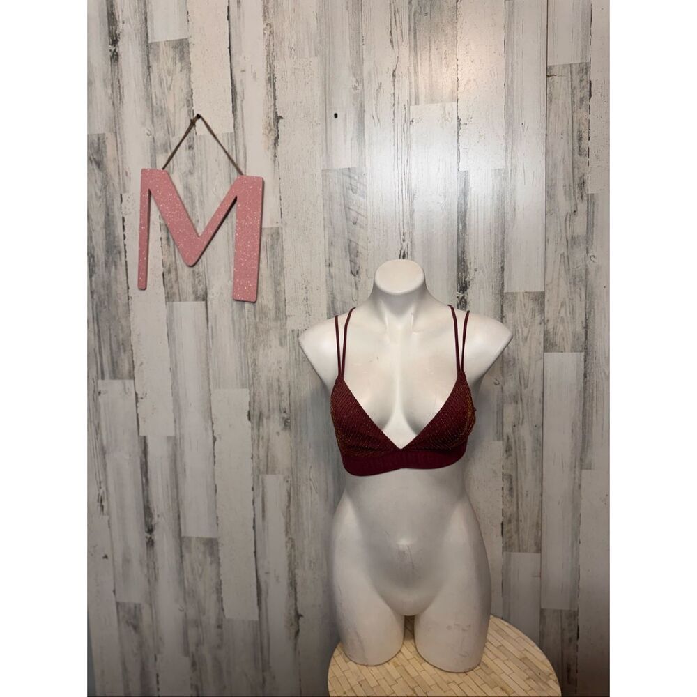 Victoria's Secret PINK Maroon Shimmer Bralette Womens Size Medium M Strappy Back